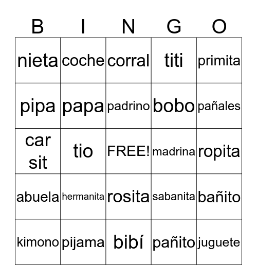 Amaia's Baby Shower Bingo Card