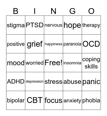Mental Health  Bingo Card
