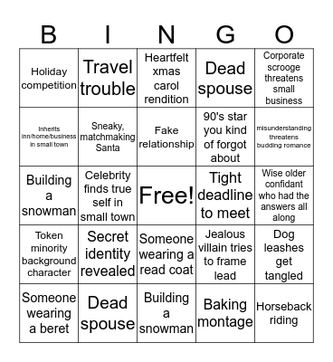 Deck the Hallmark Movie Bingo Card