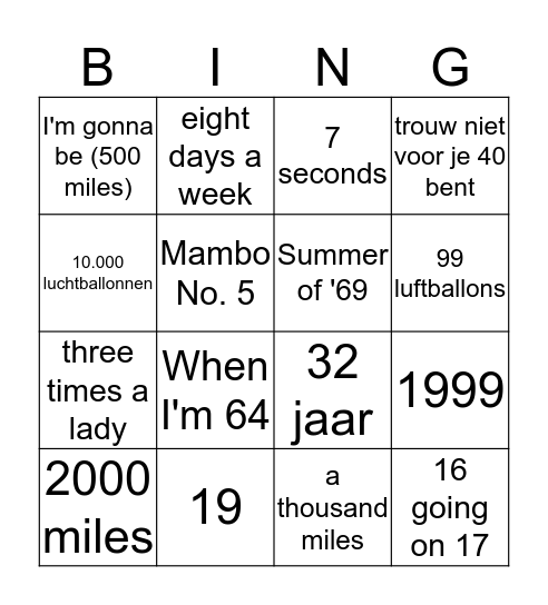 MTG Crazy Bingo Muziekronde Bingo Card