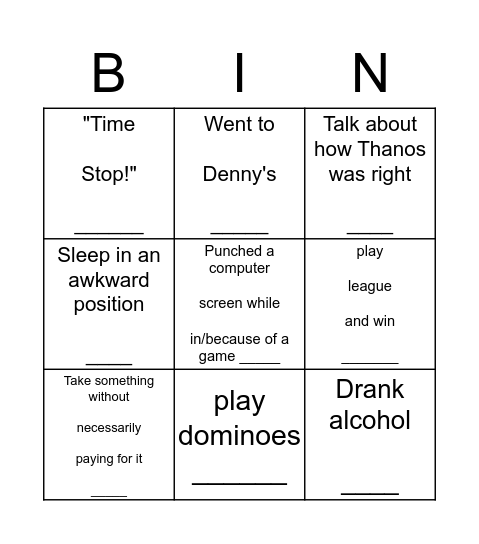 Untitled Bingo Card