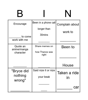 Untitled Bingo Card
