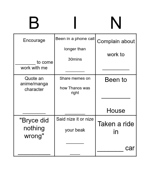 Untitled Bingo Card