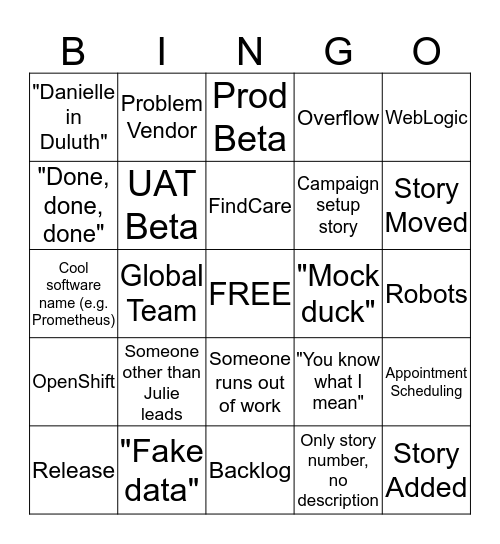 Stand Up Bingo Card