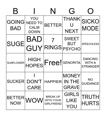 TOP 40 SONGS OF `19 Bingo Card