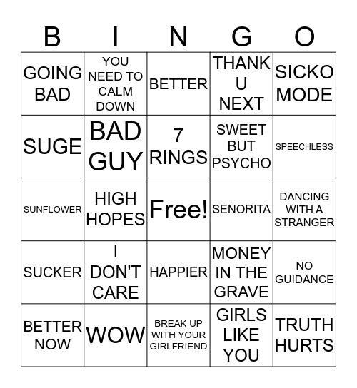 TOP 40 SONGS OF `19 Bingo Card