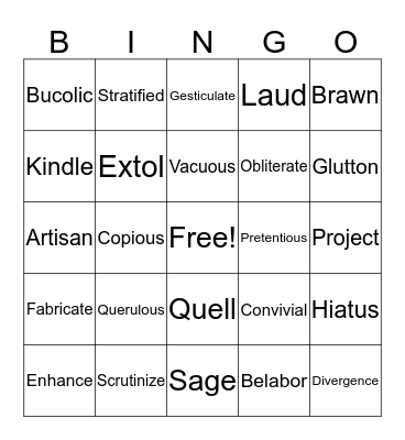 Vocabulary Review Bingo Card