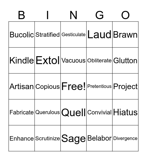 Vocabulary Review Bingo Card