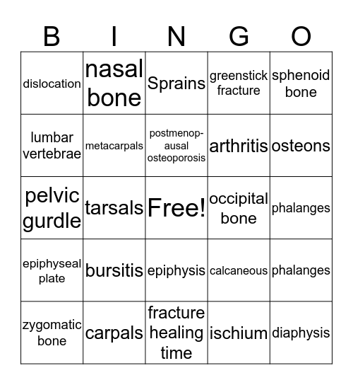 Bone-Go! Bingo Card