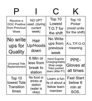 DTW1 Peak Bingo Card