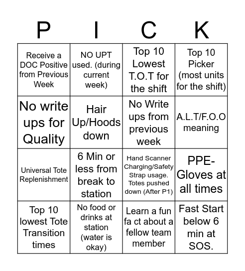 DTW1 Peak Bingo Card