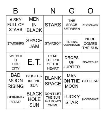 OUT OF THIS WORLD Bingo Card