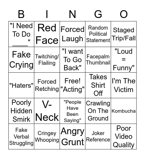 Post-Hansen Onision Video Bingo Card