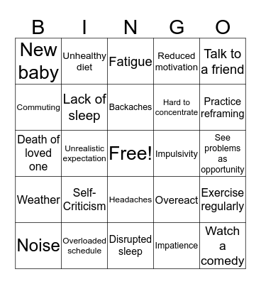 Stress Bingo Card