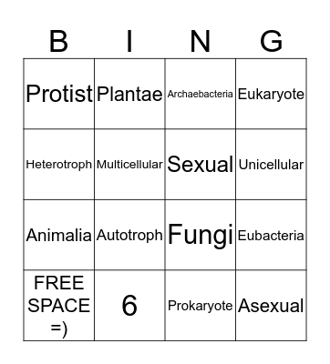 Kingdoms of Life Bingo Card