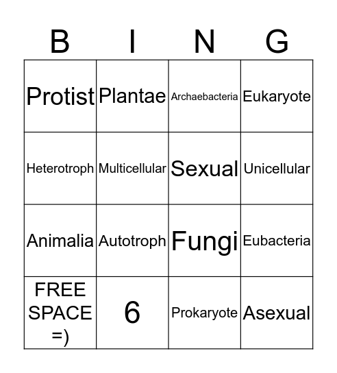 Kingdoms of Life Bingo Card