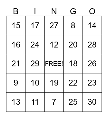 Candy Corn Bingo Card