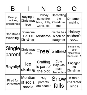 Hallmark Christmas Movie Bingo Card