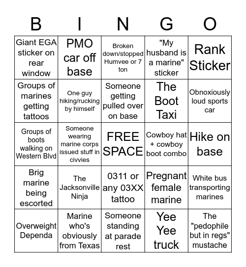 Jacksonville Bingo Card