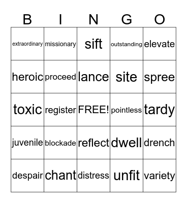 Vocabulary BINGO! Bingo Card