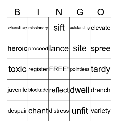 Vocabulary BINGO! Bingo Card