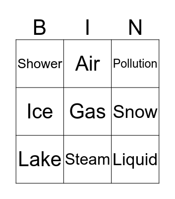 Air and Water Bingo Card