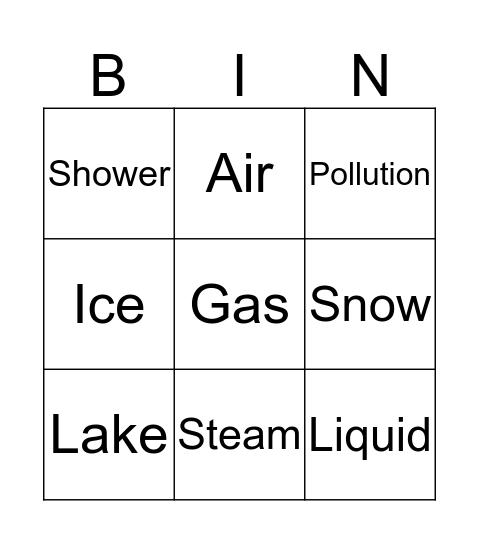 Air and Water Bingo Card
