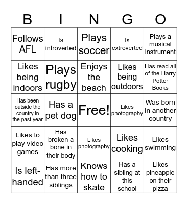 Getting to know you BINGO! Bingo Card