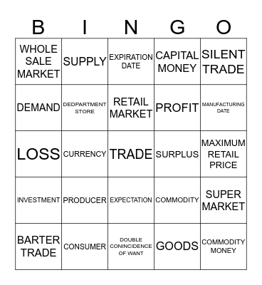 MARKET PLACES Bingo Card