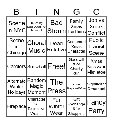 Christmas Movie Bingo Card