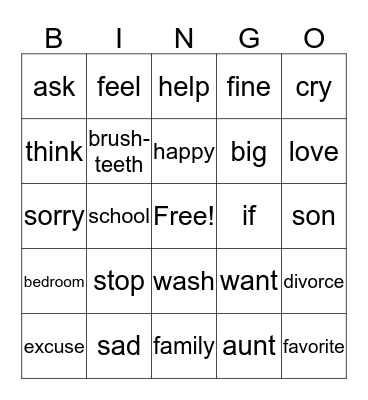 ASL #4 Bingo Card