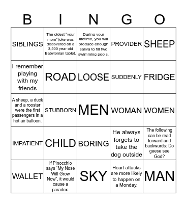 Fun Facts! Bingo Card