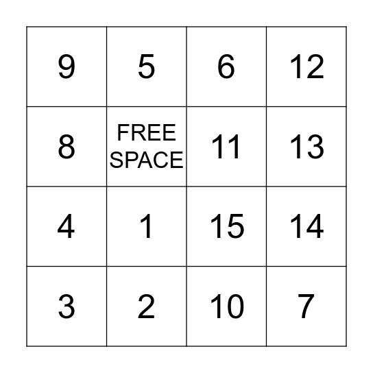 Numéros Bingo Card