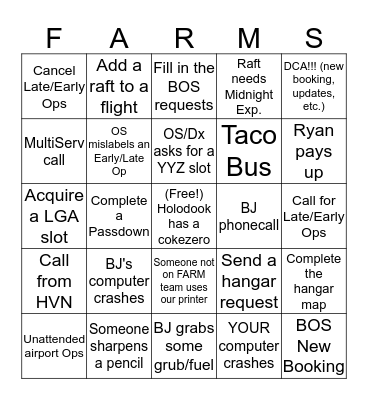 FARM Team Bingo Card
