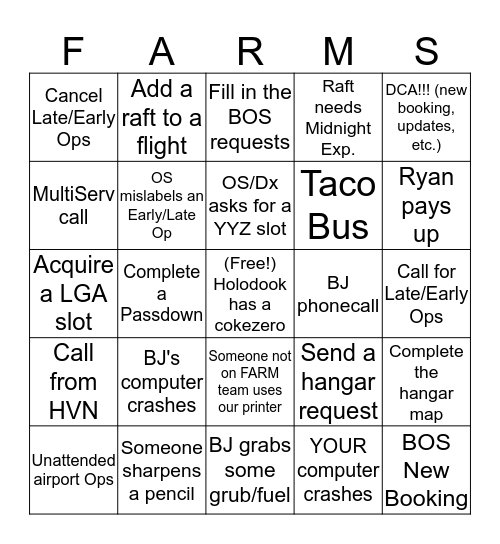 FARM Team Bingo Card