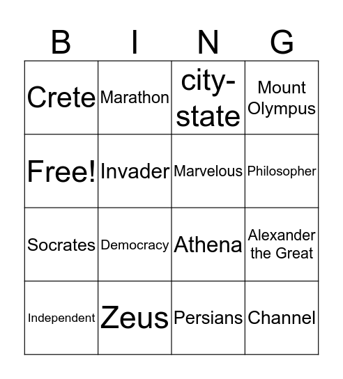 Ancient Greek Civilization  Bingo Card