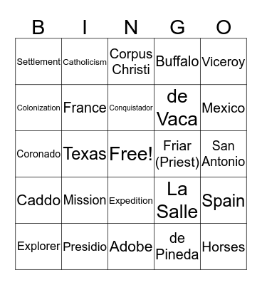 Mexican National Period Bingo Card