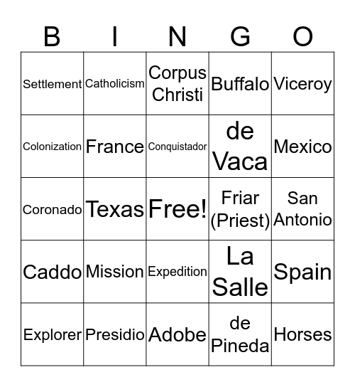 Mexican National Period Bingo Card