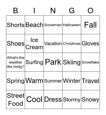 Seasons, Activities, and Weather Bingo Card
