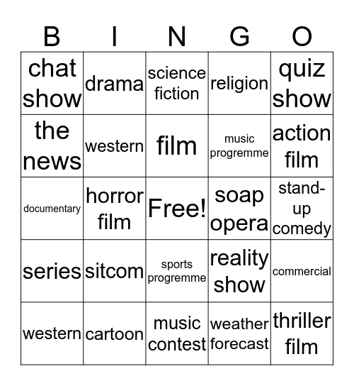 TV PROGREMME Bingo Card