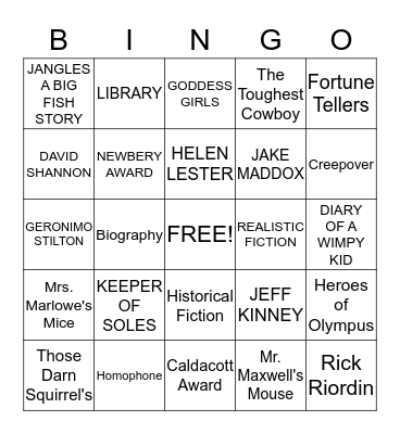 SCES LIBRARY BINGO Card