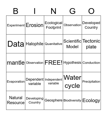 Environmental Science Bingo Card