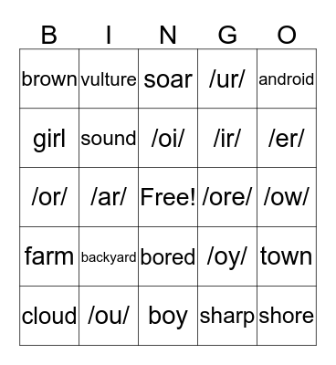 Unit 5 Phonics Bingo  Bingo Card