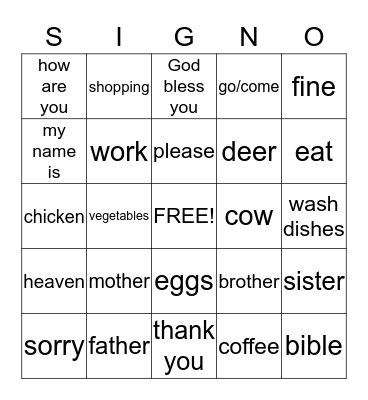 Fun with signs Bingo Card