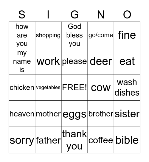 Fun with signs Bingo Card