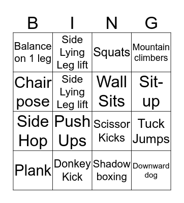 Fitness Bingo  Bingo Card