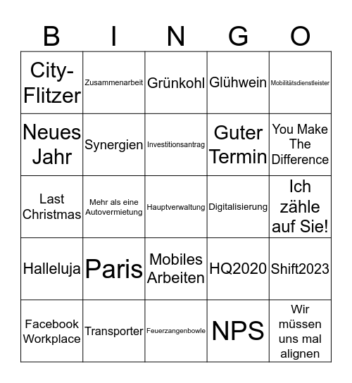 Europcar Bingo Card