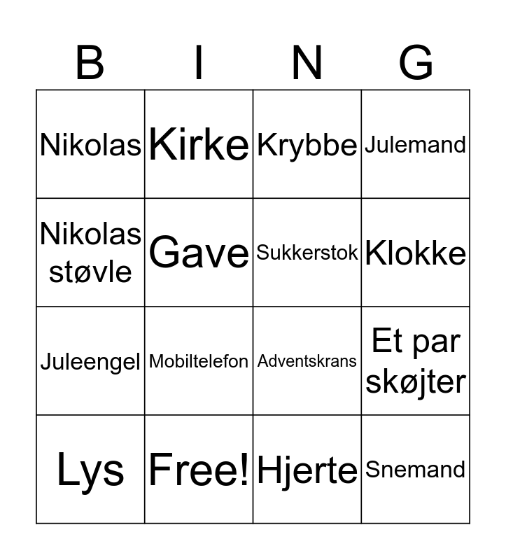 Tyske juleord Bingo Card