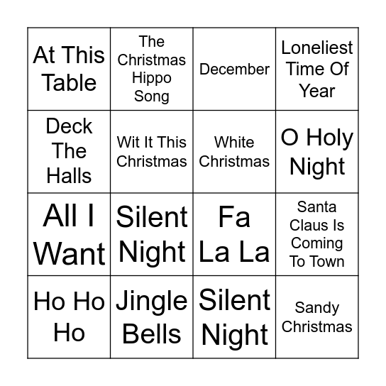 Xmas Songs 2 Bingo Card