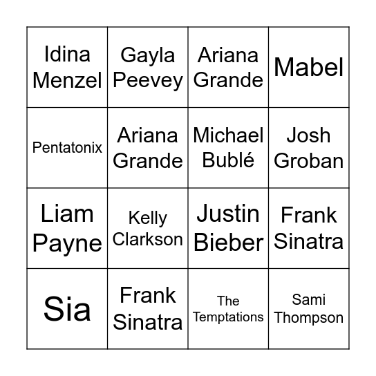 Xmas Artist 2 Bingo Card